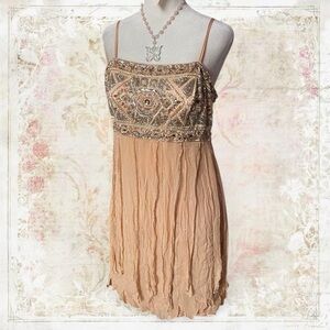 Sue Wong Beaded Tan Mini Dress